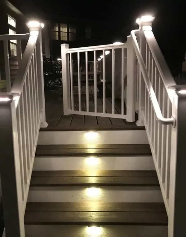tru scapes deck fence lighting ts a501 3 recessed LED step riser steps deck 3 lights white stairs